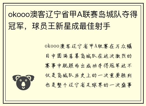 okooo澳客辽宁省甲A联赛岛城队夺得冠军，球员王新星成最佳射手
