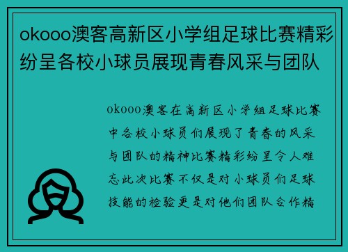 okooo澳客高新区小学组足球比赛精彩纷呈各校小球员展现青春风采与团队精神